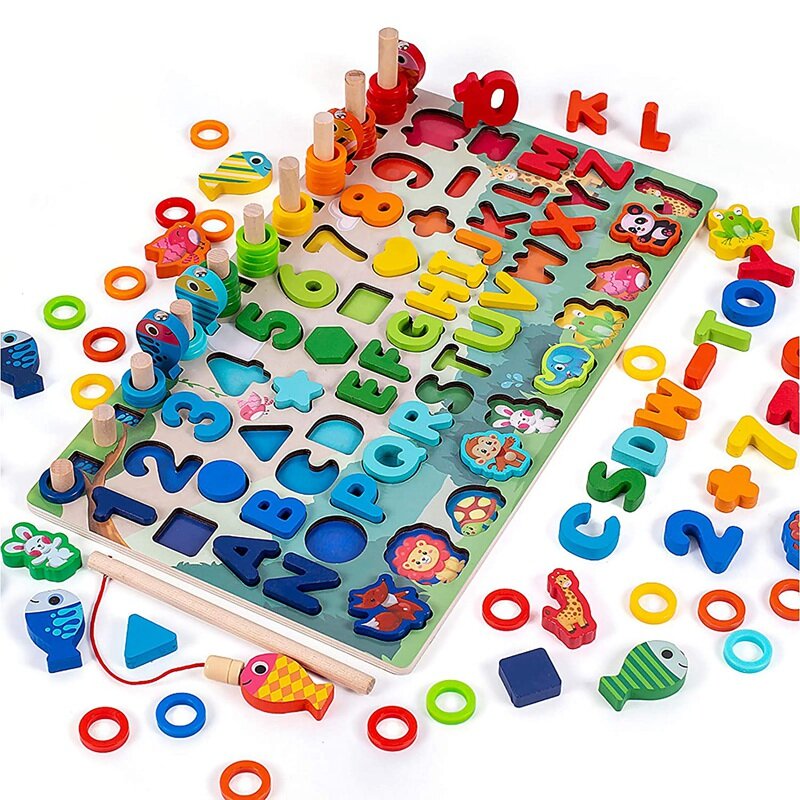 Madeira educacional pesca log board, formas, classificador, empilhador jogo, colorido jogo para crianças, presentes, brinquedos