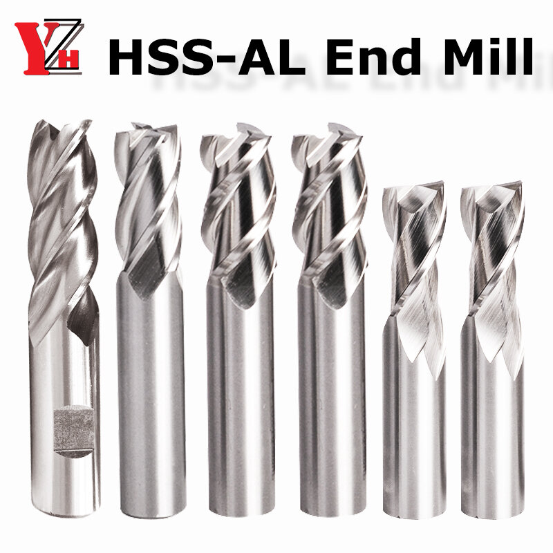 HSS-AL End Mill 2 3 4 Flutes Straight Shank CNC MetalTool High Precision Diameter4mm 6mm 8mm 10mm 12mm 16mm 18mm 20mm 25mm