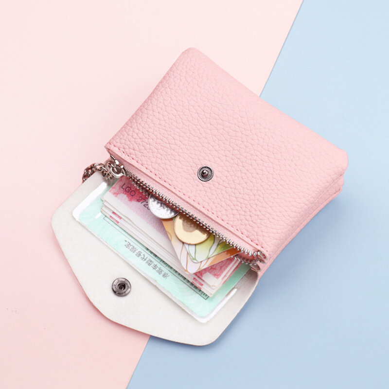 Dompet wanita, dompet wanita portabel kulit PU Multi-card Bit tempat kartu warna Solid dompet koin pendek dompet Mini untuk wanita