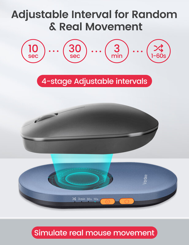 Jiggler Indetectável Mouse Vaydeer com Adaptador de Energia e Interruptor ON/Off Mouse Mover Simulator, Simula Movimento do Mouse Driver-Free
