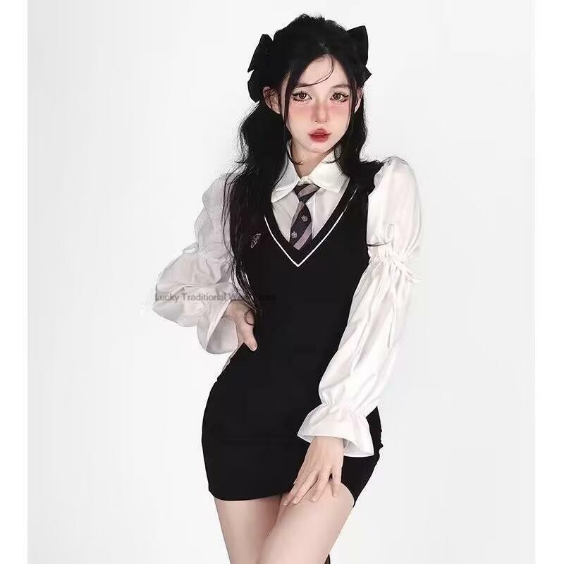 Spring Summer Japanese Korea Style Jk Uniform Sweet And Sexy College Style Set women's two-piece Daily Set Wrapskirt Set