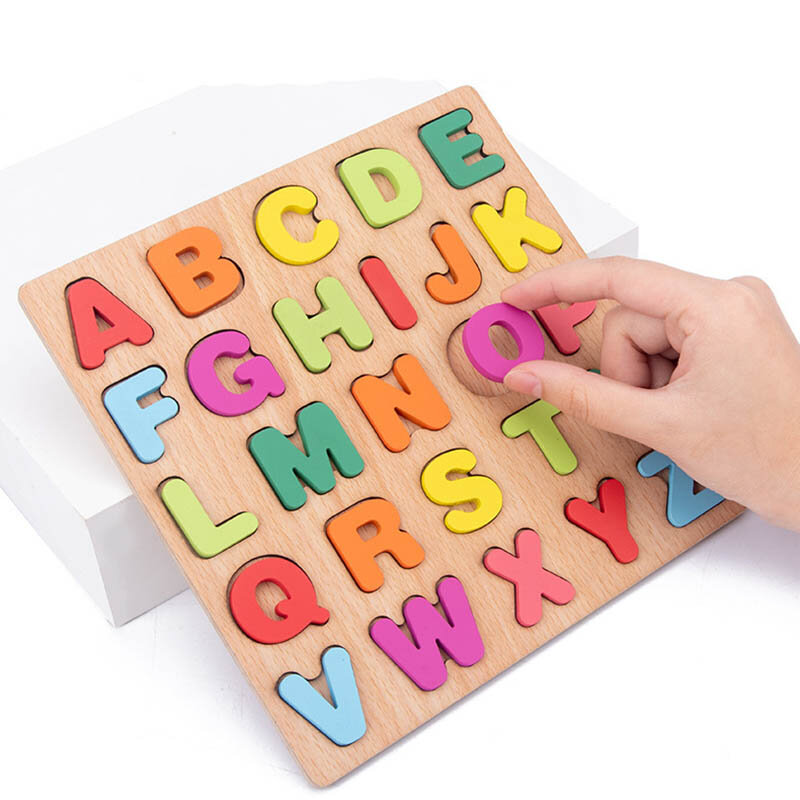 Holz puzzle Montessori Spielzeug für Baby 1 2 3 Jahre alte Kinder Alphabet Nummer Form passende Spiele Kinder frühe Lernspiel zeug