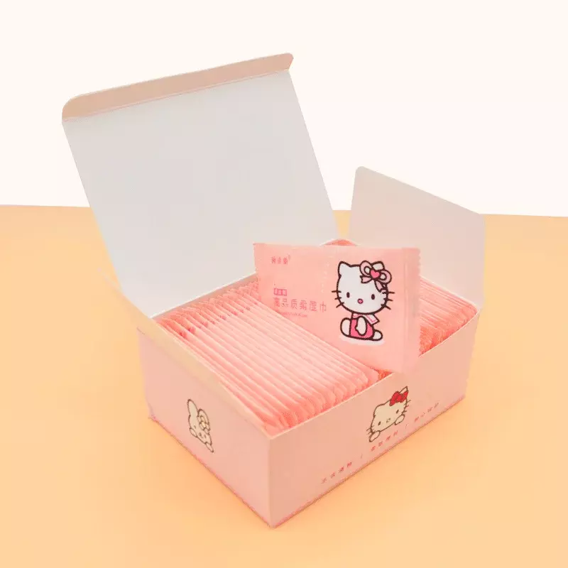 Sanrio Hello Kitty tisu basah Kawaii lucu Anime kemasan independen taman kanak-kanak siswa anak-anak membersihkan tangan dan mulut Y2K mainan