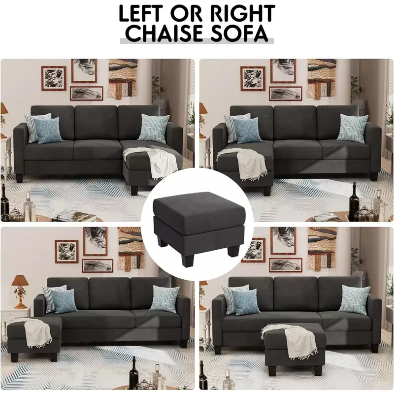 L-Shaped sofá secional conversível, assento macio, tecido de linho moderno, sofás que economiza espaço para sala de estar e apartamento, 70 in