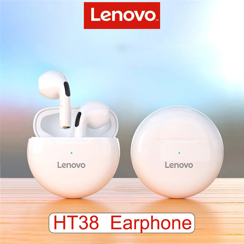 Bluetooth Lenovo-HT38 TWSワイヤレスヘッドセット,ステレオ,ベース,マイク,ノイズリダクション,オリジナル,5.0