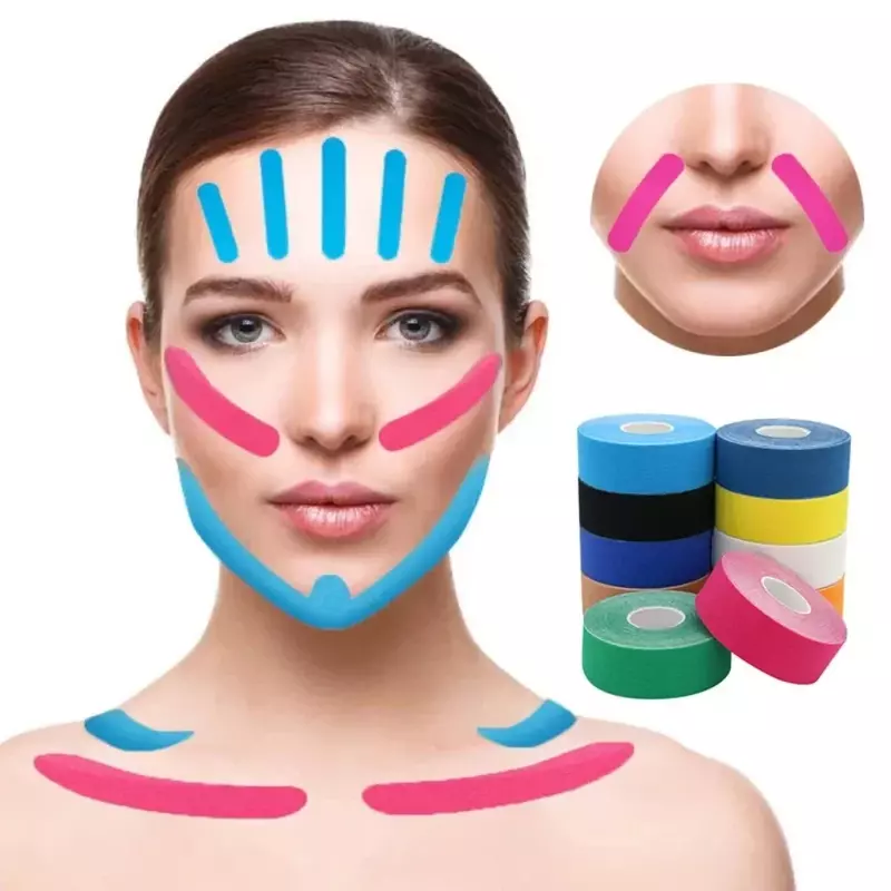 Cinta de kinesiología para la cara, línea en V, cuello, ojos, Lifting, eliminador de arrugas, pegatina, herramienta para el cuidado de la piel Facial, Bandagem Elastica, 2,5 CM x 5M