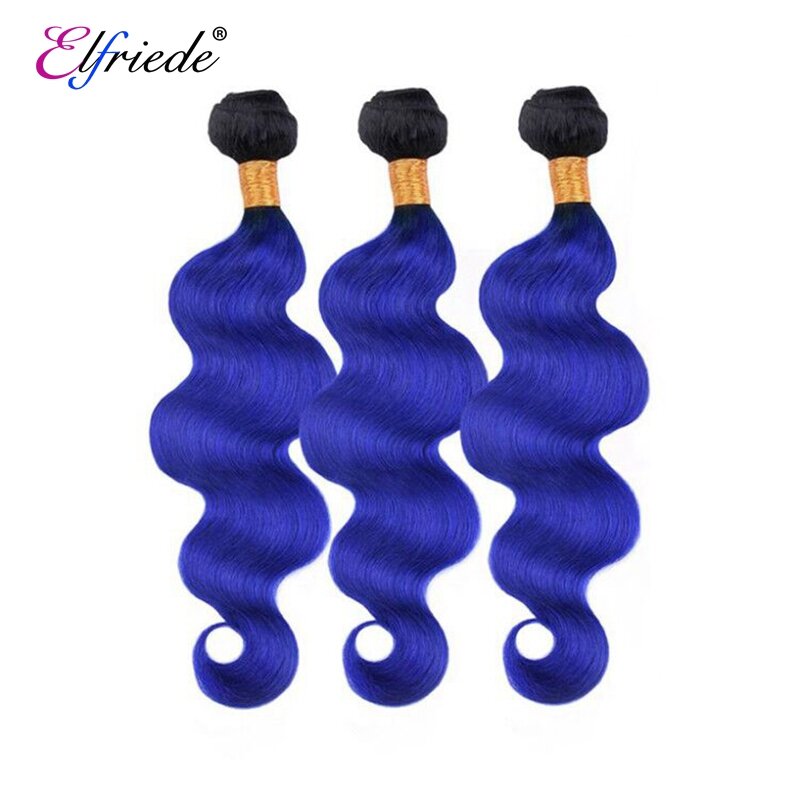 Elfriede T1B/синие волнистые человеческие волосы с эффектом омбре, разноцветные человеческие волосы, 100% человеческие волосы для наращивания, 3/4 стандартных скидок, пряди человеческих волос