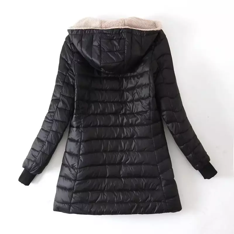 Jaqueta de comprimento médio com capuz para mulheres, Fleece Parkas, casaco de algodão quente de cordeiro, edição coreana, Fit Plus, inverno, novo
