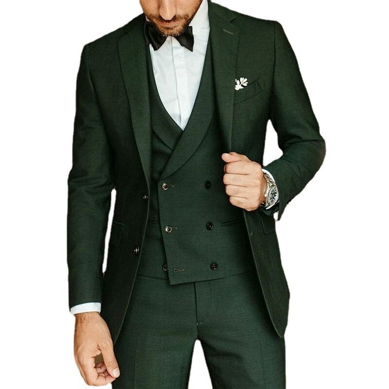 Conjunto de terno de lapela slim fit masculino, casual, casamento, bridesman, banquete, jaqueta, colete, calça, 3 peças, novo