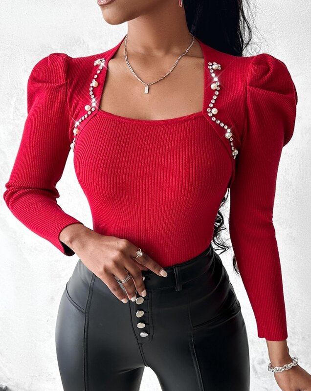 Женский трикотажный свитер с длинным рукавом, с асимметричным вырезом