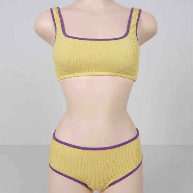 Bikini acanalado de cintura alta para mujer, traje de baño de dos piezas, acolchado, deportivo, Sexy, moda coreana
