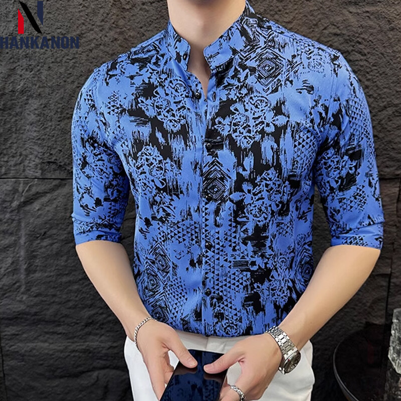 Camicie con colletto alla coreana da uomo in stile barocco, adatte per balli, feste, spettacoli e camicie a maniche corte da uomo. 2024