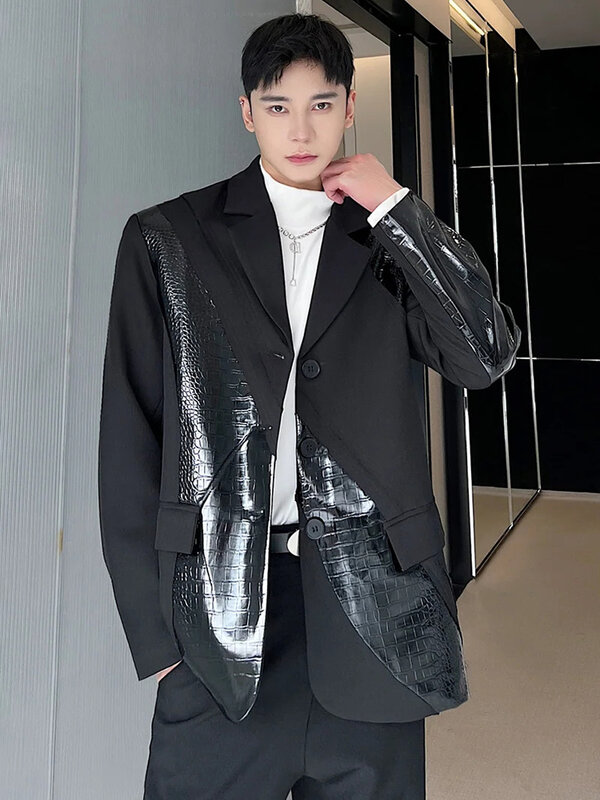 LUZHEN Leather Splicing Design Trendy Spring Men's 2024 Personality Elegant Gentleman Casual Jacket Clothes Original Male LZ3057