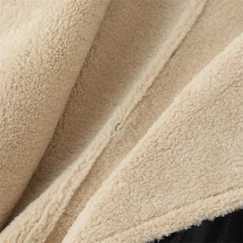 Keyanketian Winter neue Damen doppelseitige Pelz Fleece Kunstleder Jacke Retro stilvoll mit Gürtel gepolsterte Crop Top Oberbekleidung