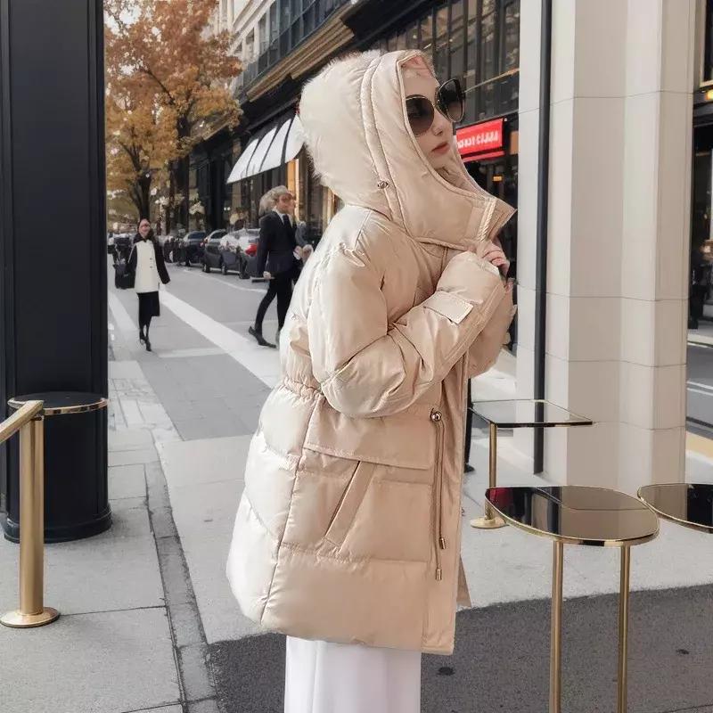 2023 nuovo piumino invernale piumino donna cerniera sciolto cappotto addensato parka con cappuccio caldo cotone femminile vestiti imbottiti bianco nero
