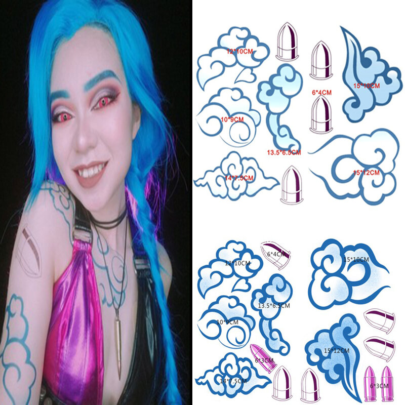 Game Jinx Tattoo Sticker Waterproof Temporary Adult Unisex Gothic Lolita Cosplay Prop Accessories