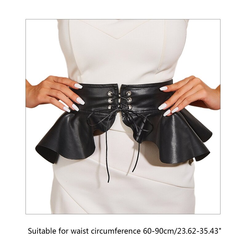 Wide Peplum Belt Black Dress Decorative Belt Women Dress Corset Belt Leather Ruffle Skirt Waistband Cummerbunds