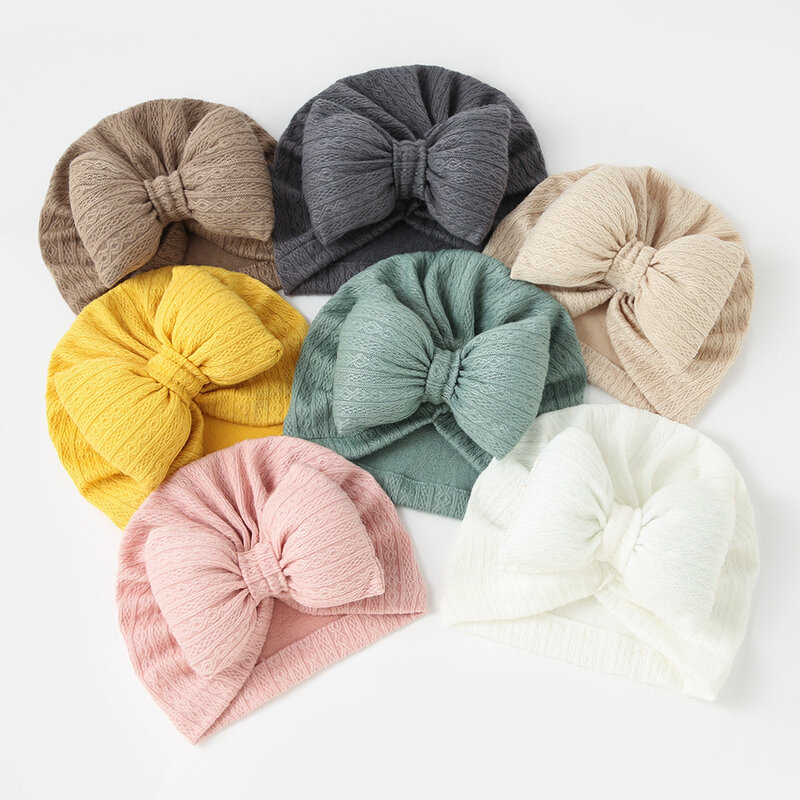 Piękny Bowknot dzianiny czapka dla niemowląt śliczne jednolity kolor dziewczynek czapka dla chłopców Turban miękkie noworodka czapka dla niemowląt Knitting czapki głowy okłady