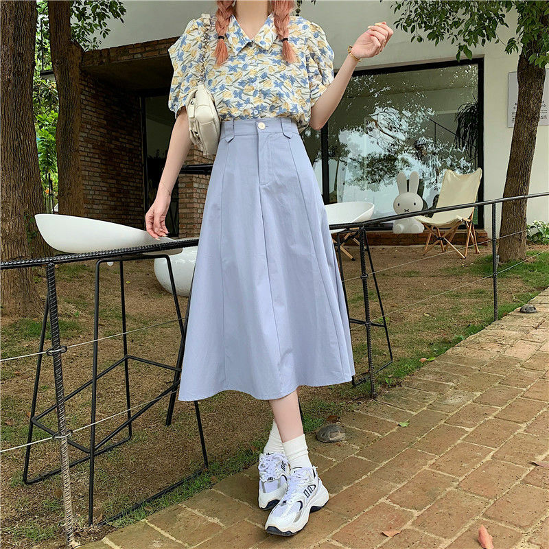 Falda de verano para mujer, falda de cintura alta, ajustada y versátil, línea A, paraguas, 2024