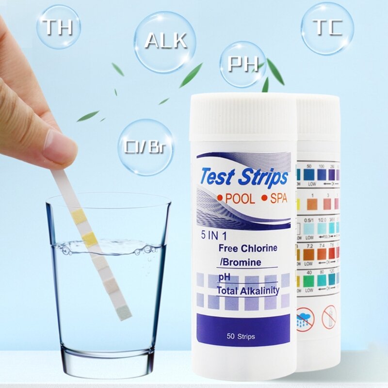 Strip Tes Air 5-in-1 Kolam Renang Pengujian Air Mata Air Panas Air Minum