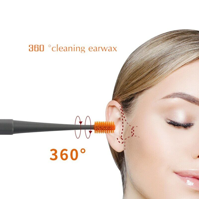 耳垢除去ツール,耳掃除スティック,シリコンロッド,ダブルヘッドイヤークリーナー,360スパイラル綿棒,1個,2個