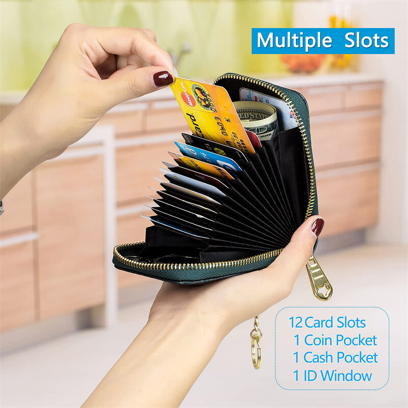 Tarjetero de cuero RFID Unisex, billetera de cuero con cremallera, funda protectora para tarjetas bancarias, monedero