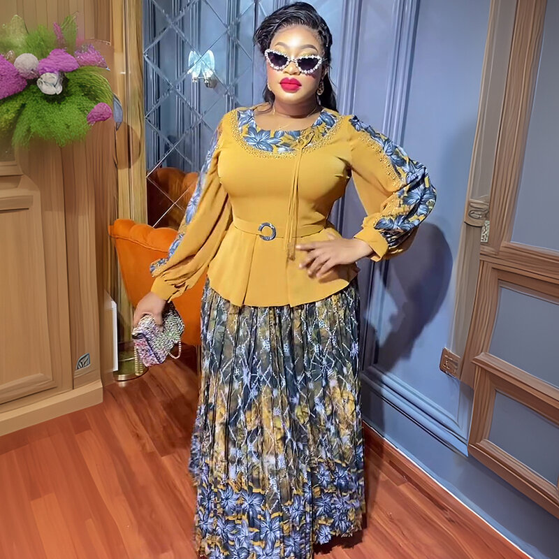 Elegante Afrikaanse Jurken Voor Vrouwen Tweedelige Set Tops En Rokken Pakken Dashiki Ankara Outfits Plus Size Lady Feestjurk 2024