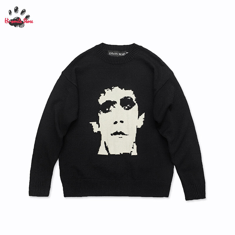 Vintage Knit Crewneck Sweater para homens e mulheres, Hip Hop Black Streetwear, melhor qualidade, ERD, outono, inverno