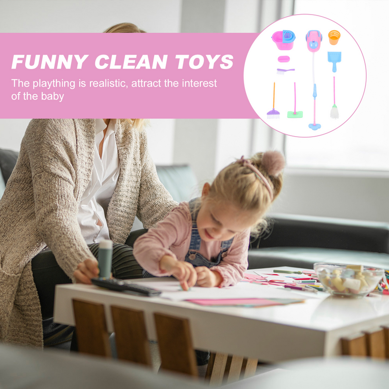 Mini House Cleaning Tools for Kids, Pretend Play, Conjunto de limpeza de criança, Ferramenta de limpeza, Escova de vassoura