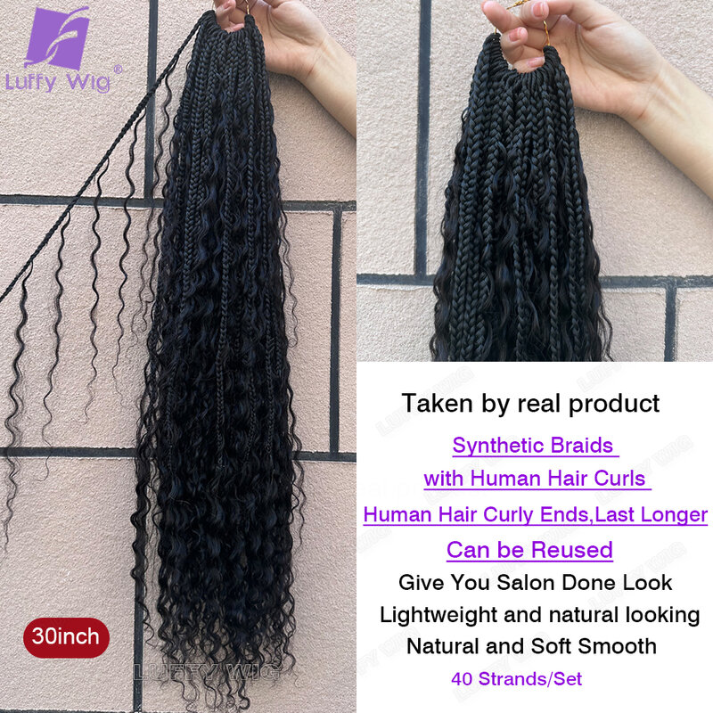 Crochet Hair Curly Human Hair Crochet Boho Box Braids with Human Hair Curls Synthetic Hair for Braiding Pre Looped Crochet Hair