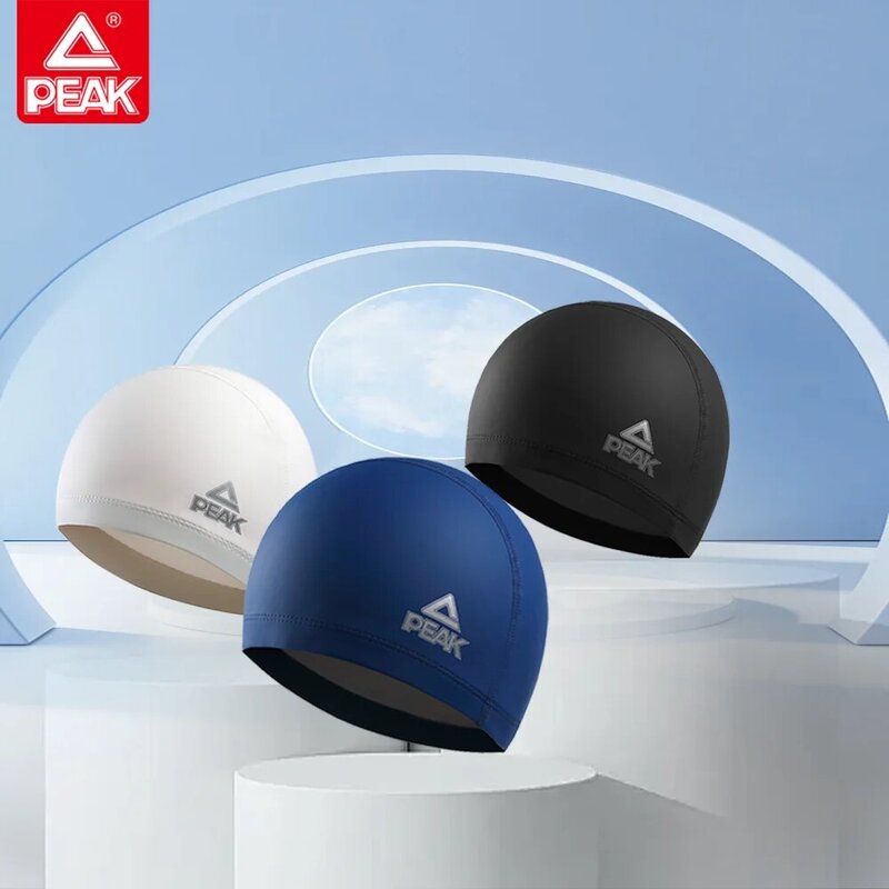 Topi renang uniseks dengan pelindung telinga tahan air PU elastis, rambut panjang, topi kolam renang, topi renang ultra-tipis