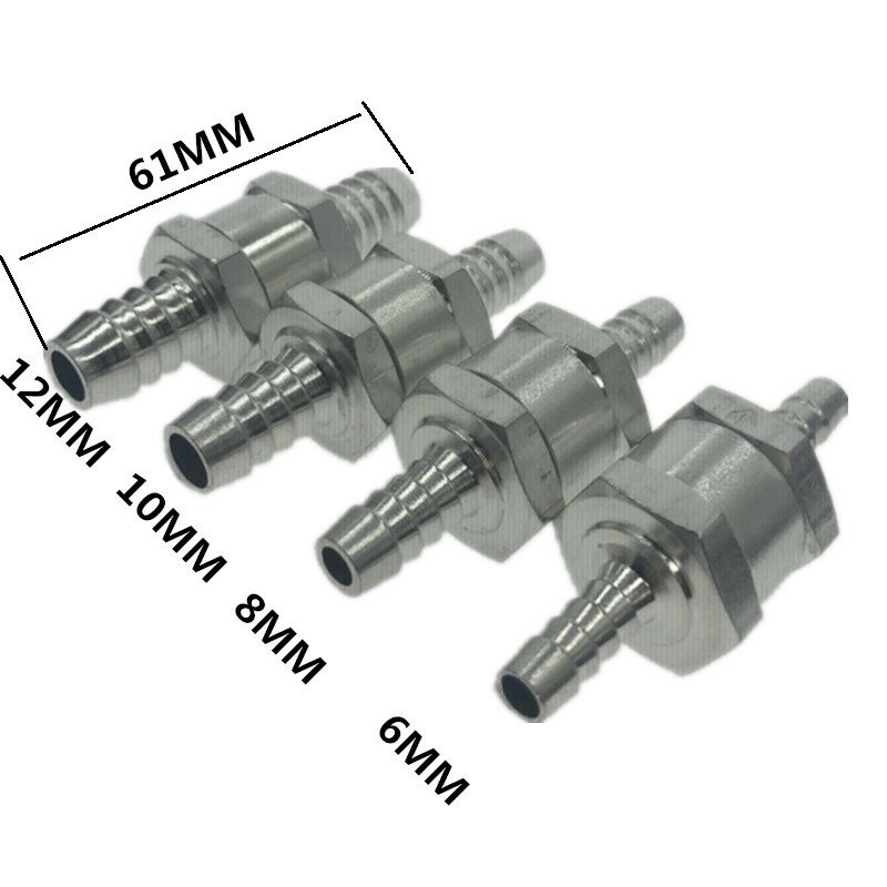 Válvulas de liga de alumínio para válvula anti-retorno, One Way Fit Carburador, 4 tamanhos, 6mm, 8mm, 10mm, 12mm