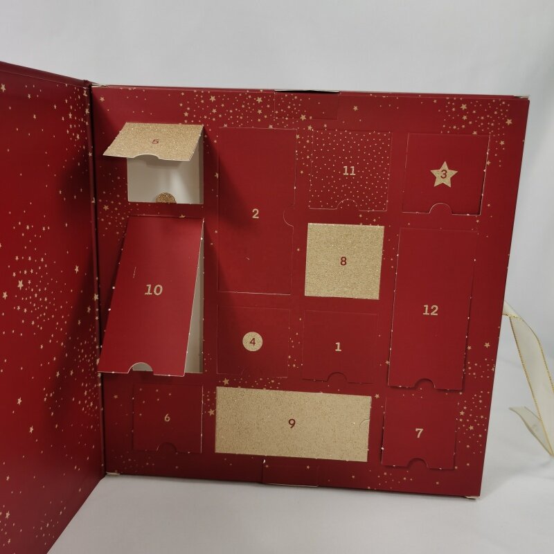 Prodotto personalizzato calendario dell'avvento al cioccolato personalizzato vuoto regalo di carta di cartone di lusso confezione cosmetica conto alla rovescia Adve