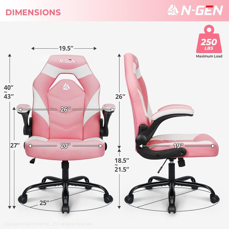 Video Gaming Computer Chair Ergonomic Office Chair Desk Chair with Lumbar Support Flip Up Arms Adjustable Height Swivel PU