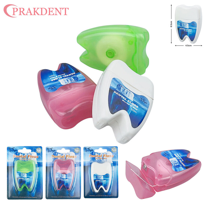 Dental Floss 50 Meter Roll Floss Portable Cleaning Of Dental Gaps Flat Thread Tooth Shaped Box Dental Floss Oral Care Materials
