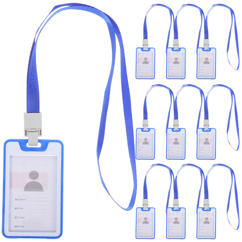 Portatarjetas de identificación Vertical, funda transparente con cordón, bolsa protectora, azul oscuro