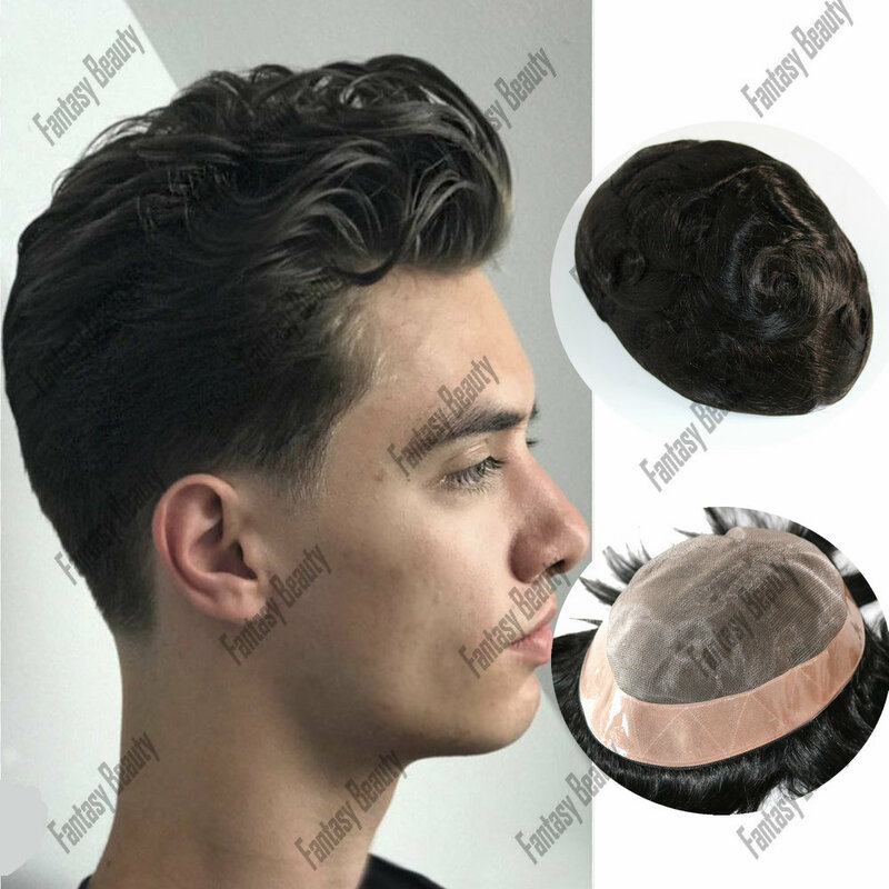 Peruka męska męska peruka z naturalnym tupecik z ludzkich włosów Mono wytrzymała męska proteza topee Men7x9 "zastępująca włosy oddychający System dla mężczyzn
