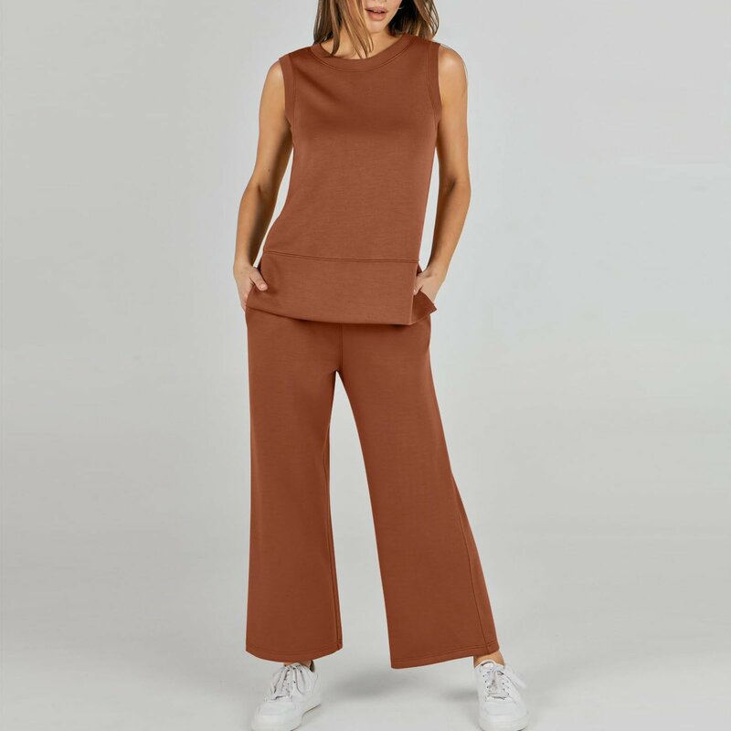 Ensembles de sweat-shirt en émail solide pour femmes, tenues 2 pièces, survêtements, pantalons longs en fibre, vêtements d'extérieur décontractés