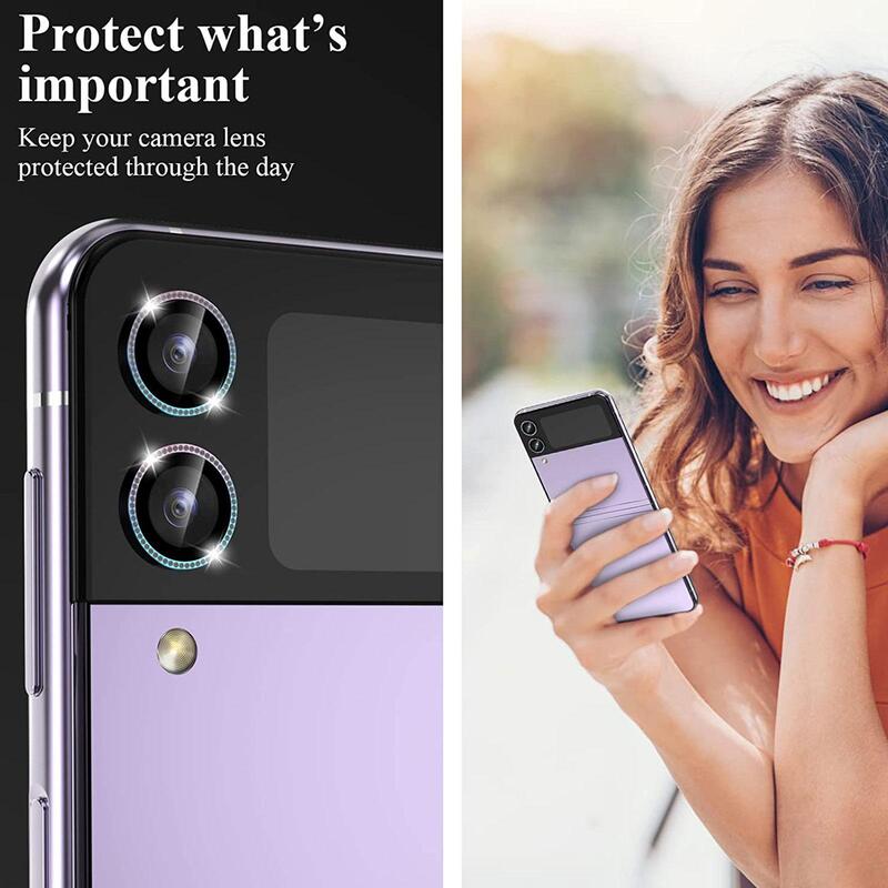 2 pz/set Bling Diamond protezione per fotocamera in vetro temperato per Samsung Galaxy Z Flip 4 copertura in pellicola per lenti in metallo sottile Ultr