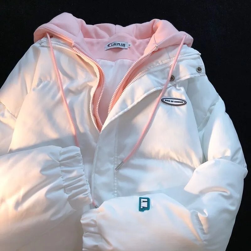 Damska japońska fałszywa dwuczęściowa bluza z kapturem, luźny bawełniany płaszcz, gruba kurtka, ciepła odzież damska, urocza, nowa, zimowa, 2023