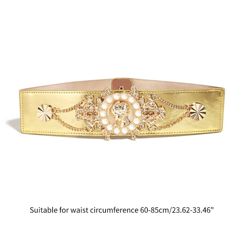 652F Sexy Waist Belt for Jeans Dresse Club Bar Waist Belt Chain Idol Costume Golden Buckle Woven Wide Belt Body Jewelry