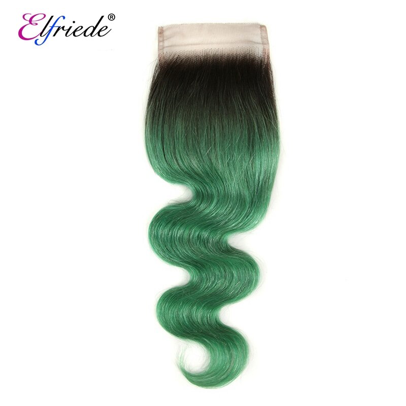 O cabelo natural brasileiro empacota com fechamento, cor do ombre, onda do corpo, # t1b/green, 3 4x4