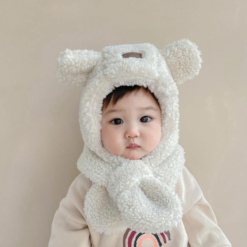 Chapéu de pelúcia infantil com cachecol, boné de proteção auricular, gorro quente, bebê, outono, inverno, moda