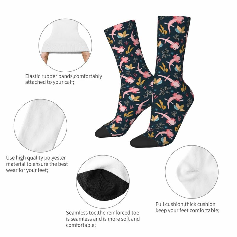 Axolotl-Chaussettes de sport en polyester rose pour hommes et femmes, chaussettes animaux marins, mode printemps, été, automne, hiver, nouveauté