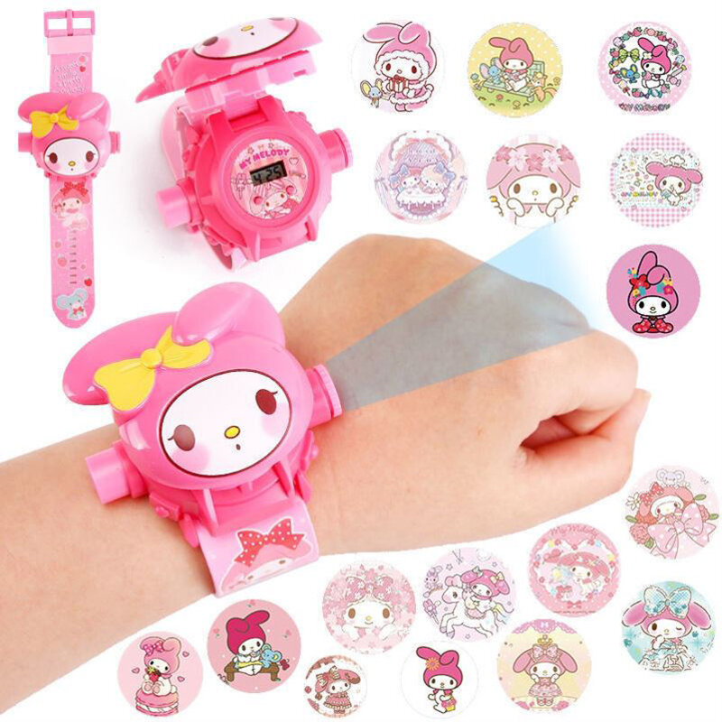 Kawaii Sanrio Horloge Cinnamoroll Projector Glow Hello Kitty My Melody Kuromi Anime Figuur Elektronische Horloges Flip Kinderen Speelgoed