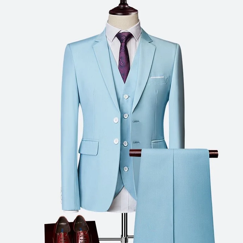 Setelan pakaian bisnis pria, Blazer + celana, jas pernikahan, kasual, Slim-fit, perjalanan, pengantin pria, warna Solid, kerja, Blazer, celana
