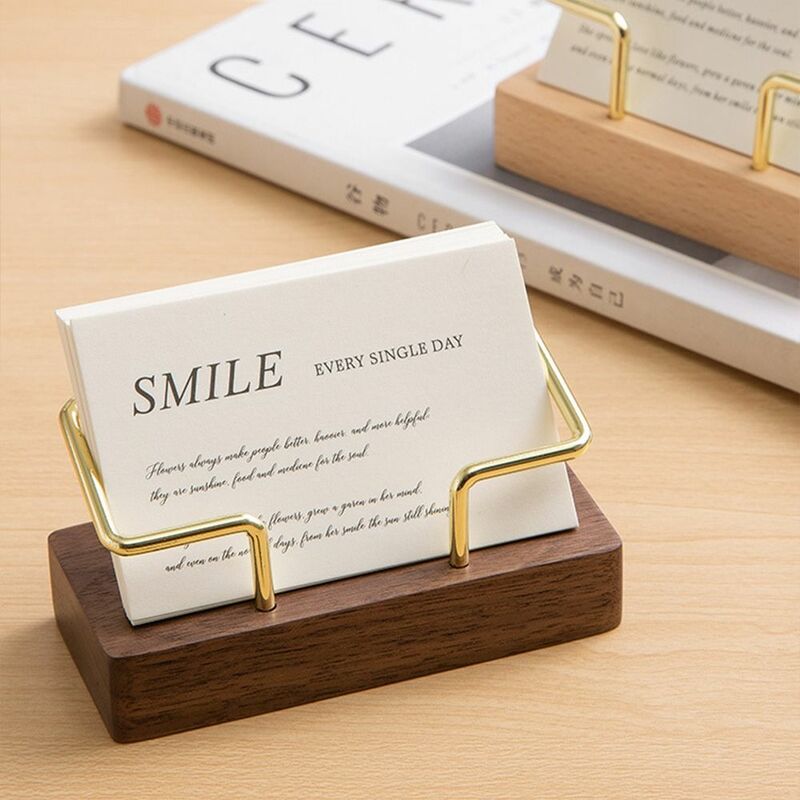 Tabletop Shelf Business Card Holder Walnut Wood Beech Wood Card Organizer Metal Card Storage Cards Display Stand