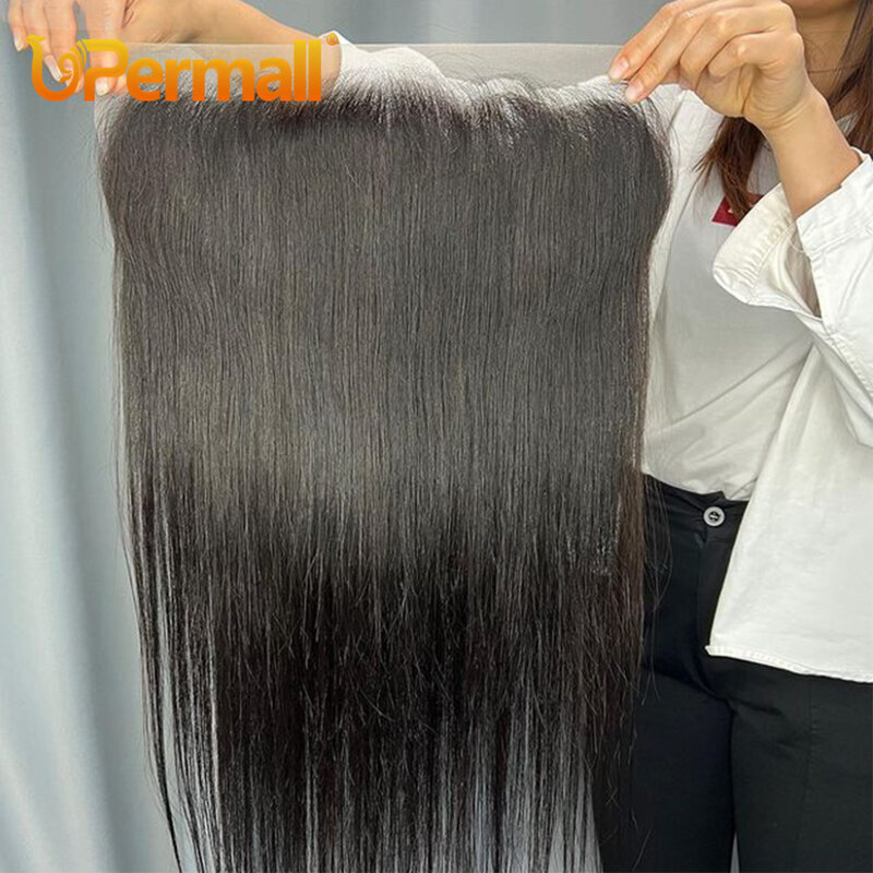 UperMixer-Perruque de Cheveux Humains 100% Naturels Remy, Lisses, Pre-Plucked, Swiss HD, Transparent, Full Front, Noir Naturel, 13x6, en Solde