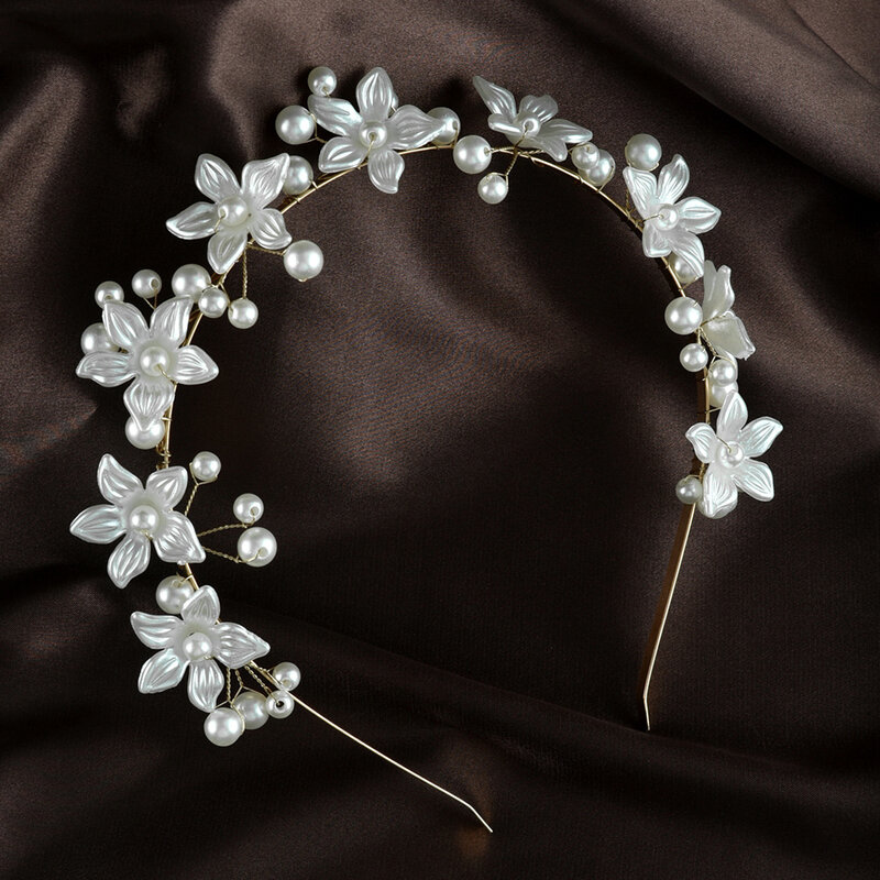 Pearls Headbands for Women Girls Bride Wedding Hairbands White Flower Tiaras and Crowns Korean Fashion Headdress Hair Jewelry