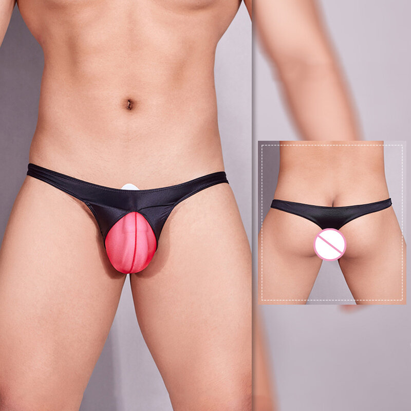 Sexy Men's Thongs String Homme Briefs Oil Shiny Pouch Panties Low Rise Underpants See-through Underwear Elastic Soft Lingerie